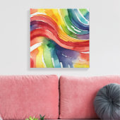 Regenbogenlinien Watercolor Wandkunst Leinwanddruck (Insitu (Wohnzimmer))