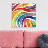 Regenbogenlinien Watercolor Wandkunst Leinwanddruck (Insitu (Wohnzimmer))