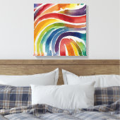 Regenbogenlinien Watercolor Wandkunst Leinwanddruck (Insitu (Schlafzimmer))