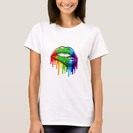 Regenbogenlippen mit 4 Blatt Klee T-Shirt