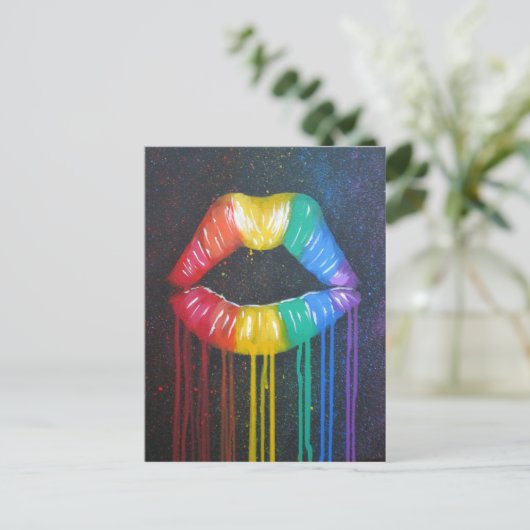 Regenbogenlippen Postkarte (Stehend Vorderseite)
