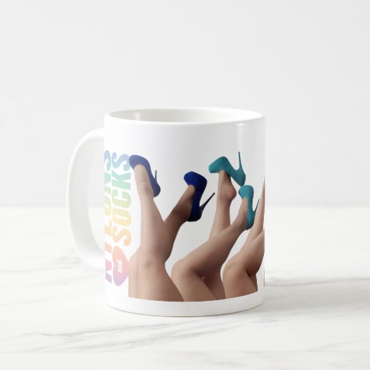 Regenbogenlogo mit buntem Heels Kaffeetasse (Vorderseite Links)