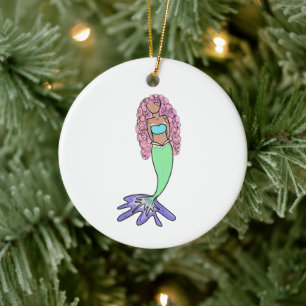 Regenbogenmeerjungfrau rosa blau lila grün schwarz keramik ornament