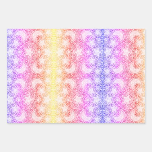 Regenbogenmond mit Galaxy-Glühstern Geschenkpapier Set (Vorderseite 3)