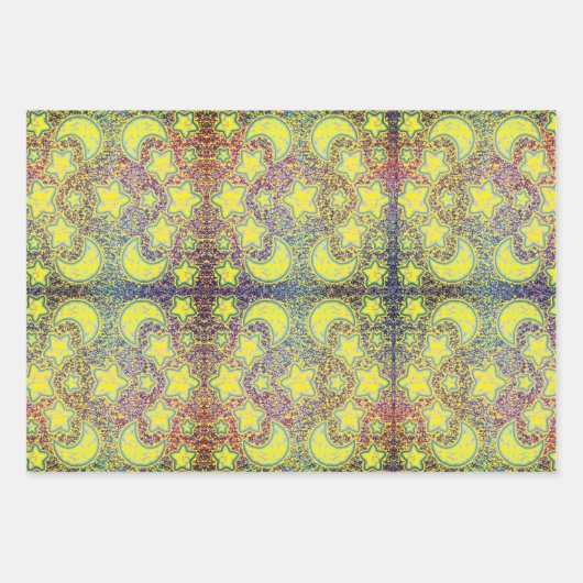 Regenbogenmond mit Galaxy-Glühstern Geschenkpapier Set (Vorderseite 2)