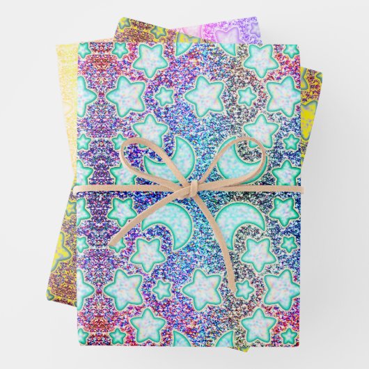 Regenbogenmond mit Galaxy-Glühstern Geschenkpapier Set (Beispiel)