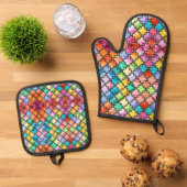 Regenbogenmosaik Ofenhandschuh & Topflappen-Set (Oben Unten)
