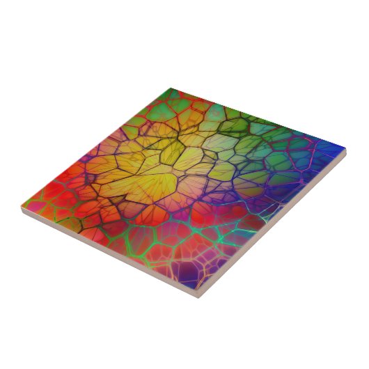 Regenbogenmosaik - verklebter Glass-Look Fliese (Seite)