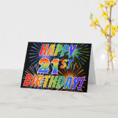 Regenbogenmuster "GLÜCKLICH 21. GEBURTSTAG!" + Feu Karte (Gelbe Blume)