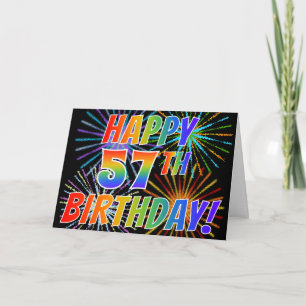 Regenbogenmuster "GLÜCKLICH 57. GEBURTSTAG!" + Feu Karte