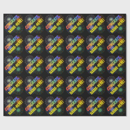 Regenbogenmuster "GLÜCKWÜNSCHE", Feuerwerkskörper, Geschenkpapier (Flach)