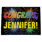 Regenbogenmuster "GLÜCKWÜNSCHE", Individuelle Name Große Geschenktüte (Vorderseite)