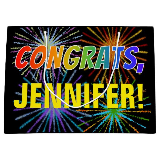 Regenbogenmuster "GLÜCKWÜNSCHE", Individuelle Name Große Geschenktüte (Vorderseite)