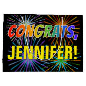 Regenbogenmuster "GLÜCKWÜNSCHE", Individuelle Name Große Geschenktüte (Rückseite)