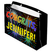 Regenbogenmuster "GLÜCKWÜNSCHE", Individuelle Name Große Geschenktüte (Rückseite Schrägansicht)