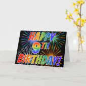 Regenbogenmuster "HAPPY 9TH GEBURTSTAG!" + Feuerwe Karte (Gelbe Blume)