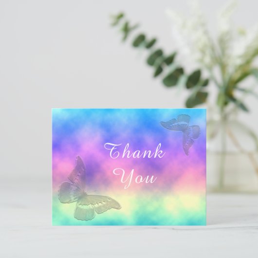 [Regenbogennebel] Farbenfrohe Schmetterlinge Danke Postkarte (Stehend Vorderseite)