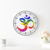 Regenbogenohm-Design (Om oder Om, indischer heilig Große Wanduhr (Zuhause)