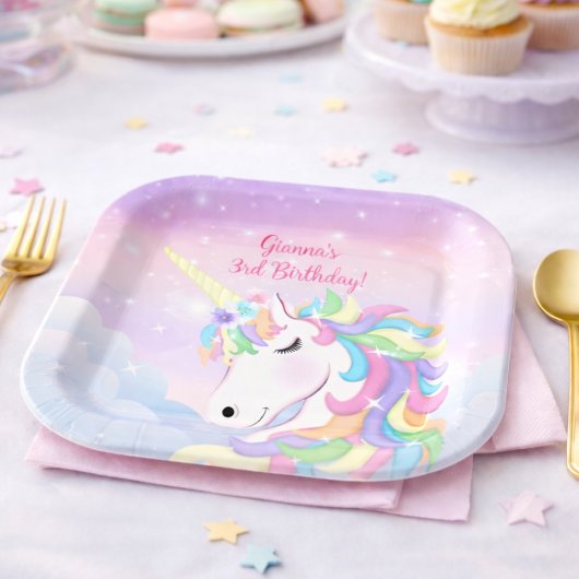 Regenbogenpastell Einhornwolken Pappteller