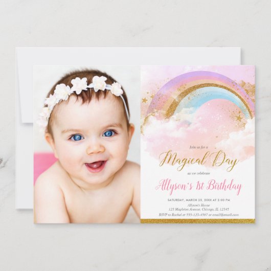 Regenbogenpastellrosa und einladung (Vorderseite)