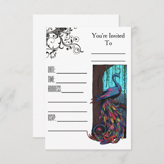Regenbogenpfau Einladung (Vorne/Hinten)