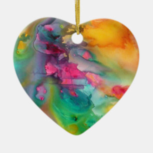 Regenbogenpfauherz Weihnachtsbaumverzierung Keramikornament