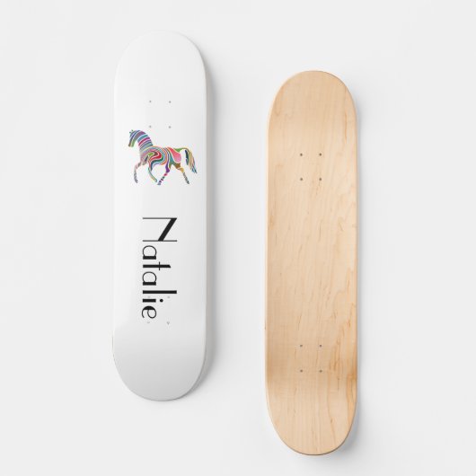 Regenbogenpferd - Ihr Name Skateboard (Vorderseite)