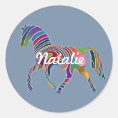 Regenbogenpferd in verblassenem Denim - personalis Runder Aufkleber (Vorderseite)