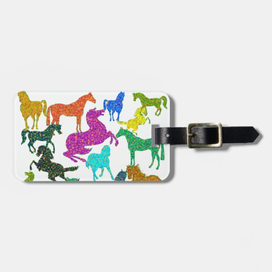 Regenbogenpferde - "Hübsch über Pferde!" Gepäckanhänger (Vorderseite horizontal)