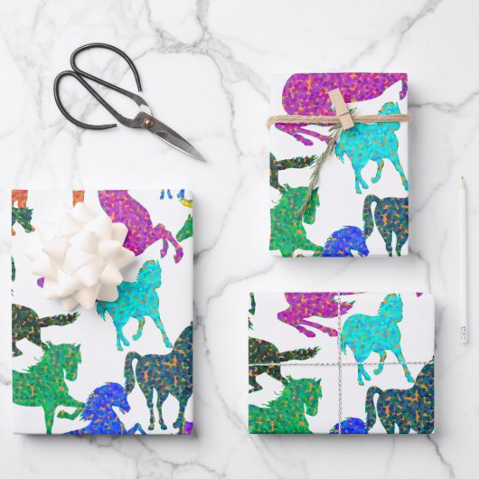 Regenbogenpferde - "Hübsch über Pferde!" Geschenkpapier Set (Vorderseite)