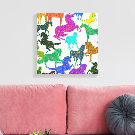 Regenbogenpferde - "Hübsch über Pferde!" Leinwanddruck (Insitu (Wohnzimmer))