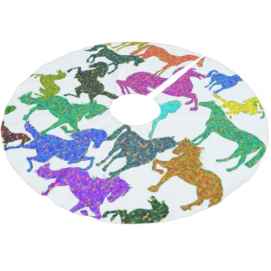 Regenbogenpferde - "Hübsch über Pferde!" Polyester Weihnachtsbaumdecke (Schrägansicht)