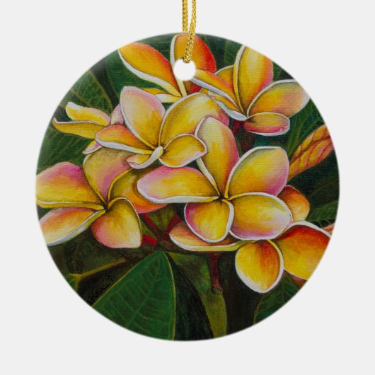 RegenbogenPlumeria Keramik Ornament (Vorne)