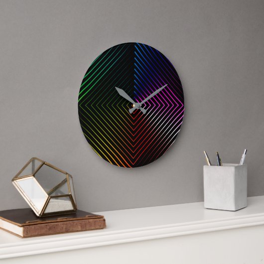 Regenbogenprisma auf Schwarz Große Wanduhr (Büro)
