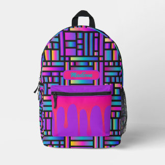 Regenbogenraster-Glow-Personalisierte-Tropf-Tasche Bedruckter Rucksack