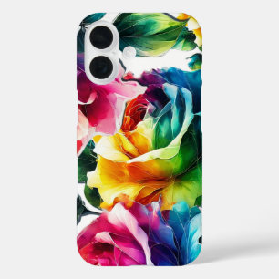 Regenbogenrosen Lebendige Farbige Blumen  iPhone 16 Hülle