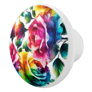 Regenbogenrosen Lebendige Farbige Blumen  Keramikknauf