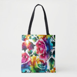 Regenbogenrosen Lebendige Farbige Blumen  Tasche