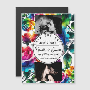 Regenbogenrosen Schwarz & Weiß Floral Save-the-Dat Magnetkarte