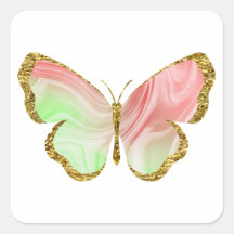 Regenbogenrot mit Goldener Glitzer Butterfly