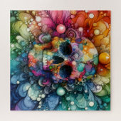 Regenbogenschädel Alkohol-Tinte Puzzle (Horizontal)