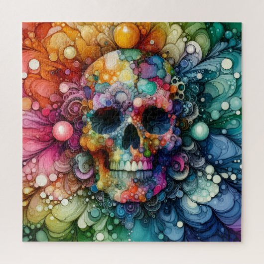 Regenbogenschädel Alkohol-Tinte Puzzle (Vertikal)