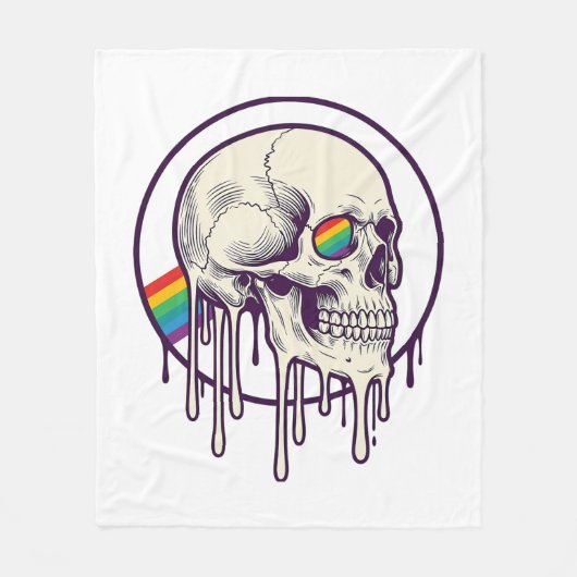 Regenbogenschädel-Vintage-Stichdesign_1 Fleecedecke (Vorderseite)