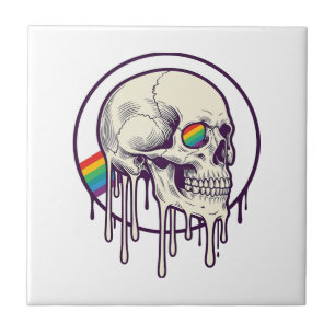 Regenbogenschädel-Vintage-Stichdesign_1 Fliese