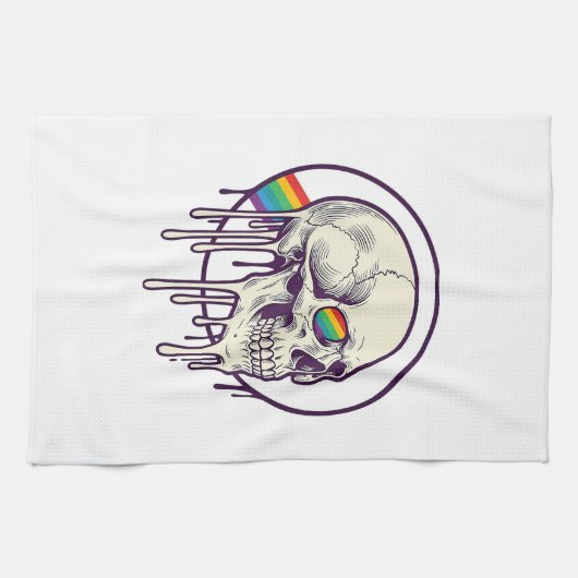 Regenbogenschädel-Vintage-Stichdesign_1 Geschirrtuch (Horizontal)