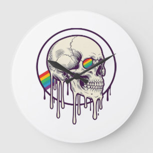 Regenbogenschädel-Vintage-Stichdesign_1 Große Wanduhr