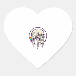 Regenbogenschädel-Vintage-Stichdesign_1 Herz-Aufkleber