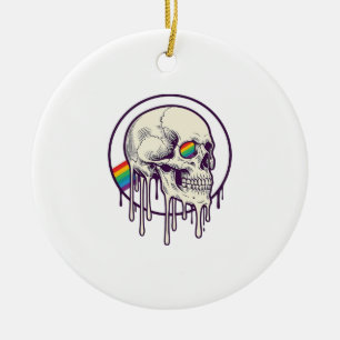 Regenbogenschädel-Vintage-Stichdesign_1 Keramik Ornament