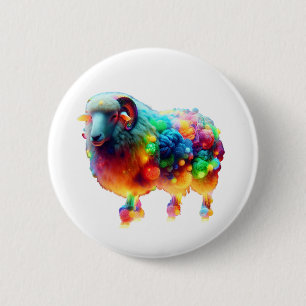 Regenbogenschaf Kunst – Leuchtende Farbige Wolle,  Button