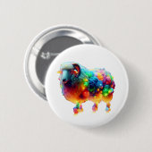 Regenbogenschaf Kunst – Leuchtende Farbige Wolle,  Button (Vorne & Hinten)
